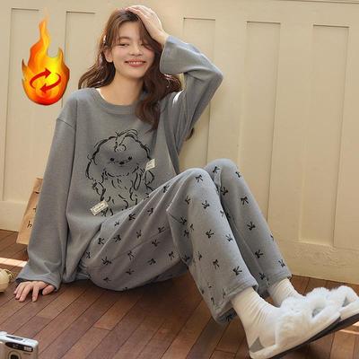De Velvet Damen Warmer Pyjama Set im koreanischen Stil - Langärmelige Herbst/Winter Homewear