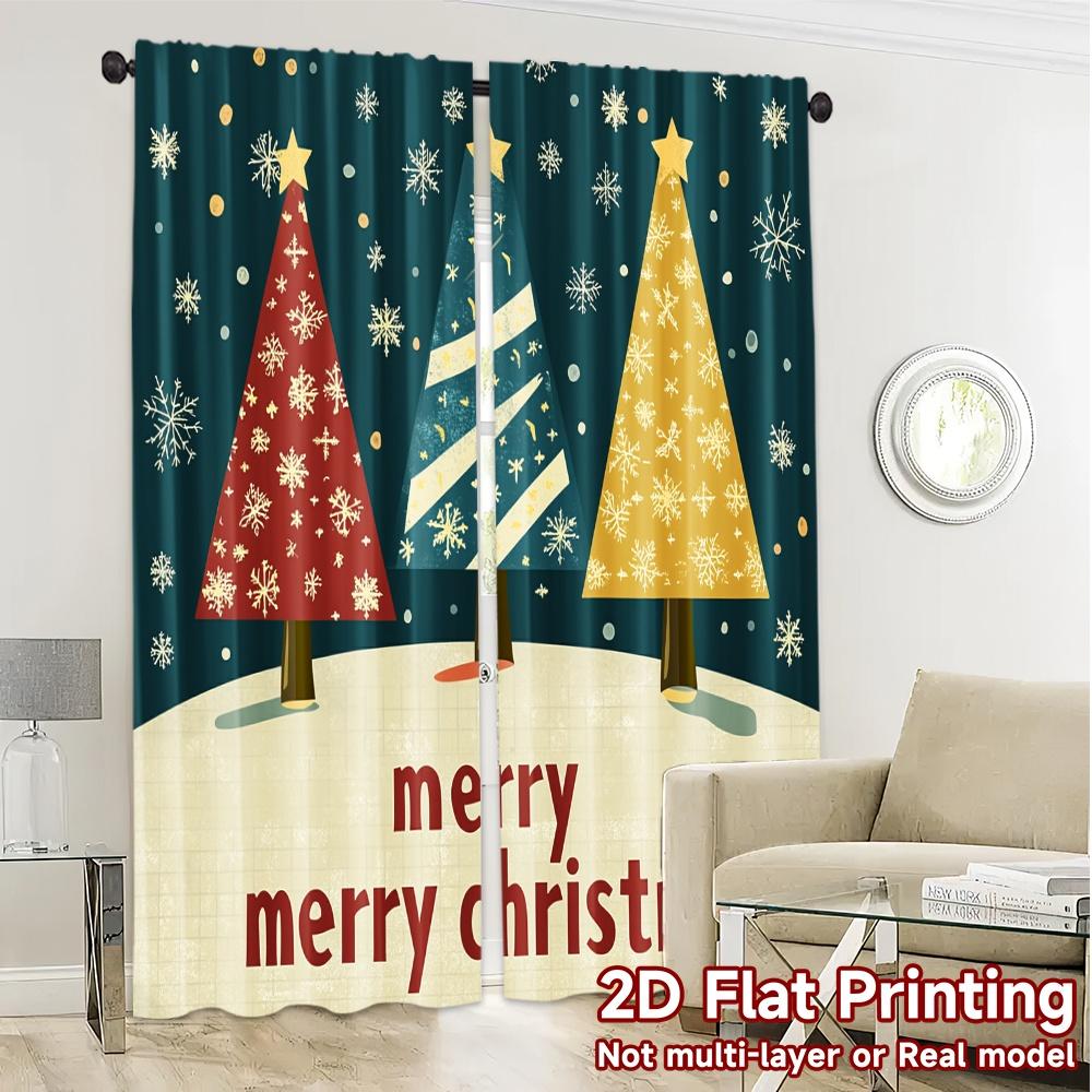2pcs,Curtains Christmas Trees Snowflakes Festive_a (2) Popular Contemporary Curtains Polyester Easy Install Curtains Decorations
