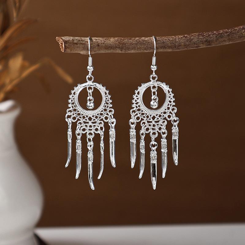 Imitation Miao Silver Earrings Retro Long Fringed Earrings Attractions Antique Earrings Miao Ear Jewelry Women