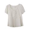 Large Size Women's Sweet Doll Shirt Summer New French Temperament Square Neck Bubble Sleeve Shirt 240361