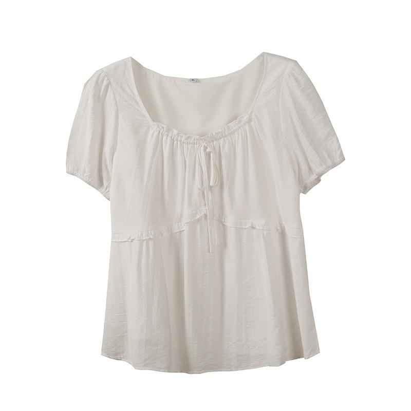 Large Size Women's Sweet Doll Shirt Summer New French Temperament Square Neck Bubble Sleeve Shirt 240361