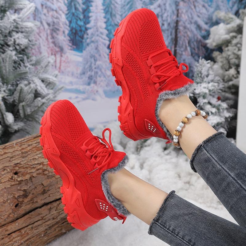 Women's Fall Winter Fleece-Lined Flyknit Athletic Dad Sneakers.