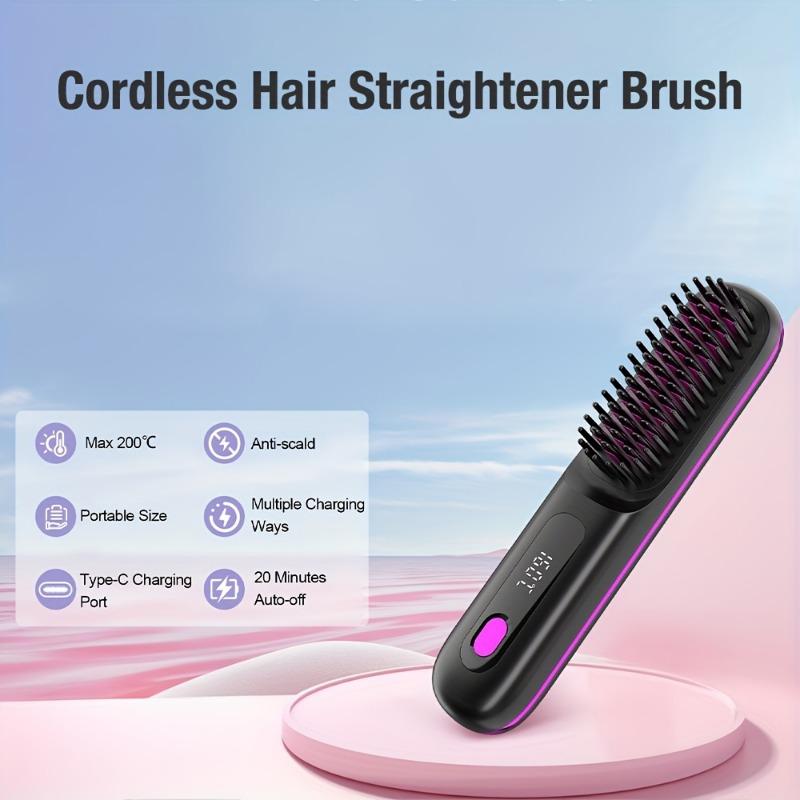 1 Wireless Hair Straightener Comb Heats Up Quickly Portable and Lightweight with Type-C Charging Port Anti-burn Design Charge Via USB