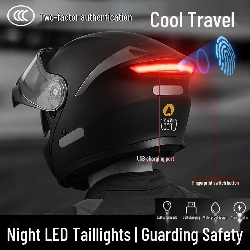 Unisex Full Face Flip-Up Motorcycle Helmet with LED Taillight, All-Season, 3C/DOT Certified
