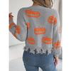QICED Autumn Winter Halloween Color-blocking Pumpkin Cut-up Long-sleeved Pullover Sweater Women's Clothing