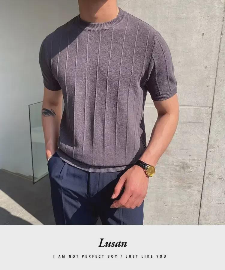 Tendenza Maglione Estivo Casual da Uomo Girocollo Manica Corta 2024