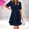 Women's Fashion Summer Solid Color V Neck Short Sleeved Beach Vacation A-line Dress