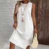 Women's Summer Dress Casual Sleeveless Crew Neck Midi Dress Holiday Travel Shift Sundress
