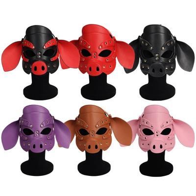 PU-Leder Niedliches Schwein Cosplay Vollgesichtsmaske Sexy Erwachsene Party Männer Kopfbedeckung Rollenspiel Fetisch Tiermasken Metallnieten Kopfbedeckung