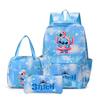 Stitch 3-teiliges Rucksack-Set für Jungen und Mädchen, Rucksack mit Campus-Cartoon-Print, Große Kapazität für Outdoor-Reisen