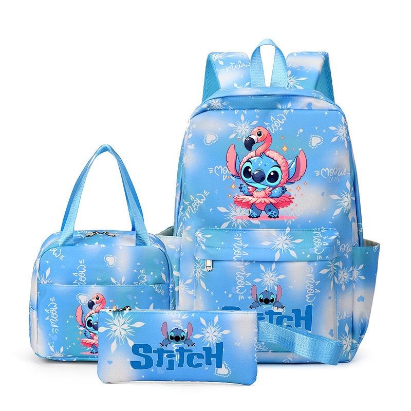 Stitch 3-teiliges Rucksack-Set für Jungen und Mädchen, Rucksack mit Campus-Cartoon-Print, Große Kapazität für Outdoor-Reisen