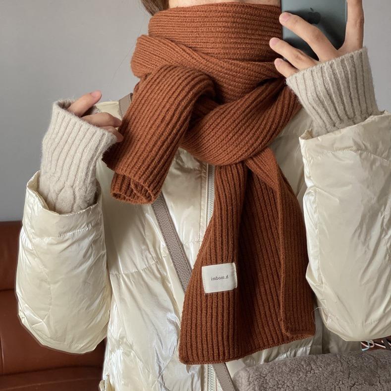 Solid color knitted scarf women's autumn and winter Korean version of student wool versatile warm thickened scarf couple trendy male couple
