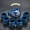 7-Piece Set Japanese Style Ceramic Tea Set Black Glazed Teapot With Tea Strainer Simple Teacup Home Office Gift Tea Service