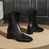 Thick heel short boots women's 2024 new medium boots diagonal brown French small short boots square head high heel thin boots