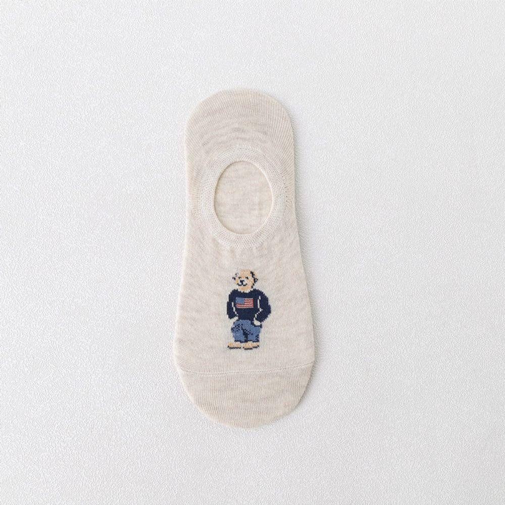 Socks Bear Invisible Cotton Casual Hosiery Men's Boat Socks Korean Style Socks Middle Tube Hosiery