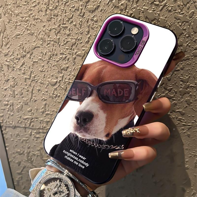 Cool Sunglass Dog Phone Case for iPhone 17 Air 16 15 14 11 Pro 13 12 Mini XR 8 7 Matte Laser Bumper Shockproof Hard Cover