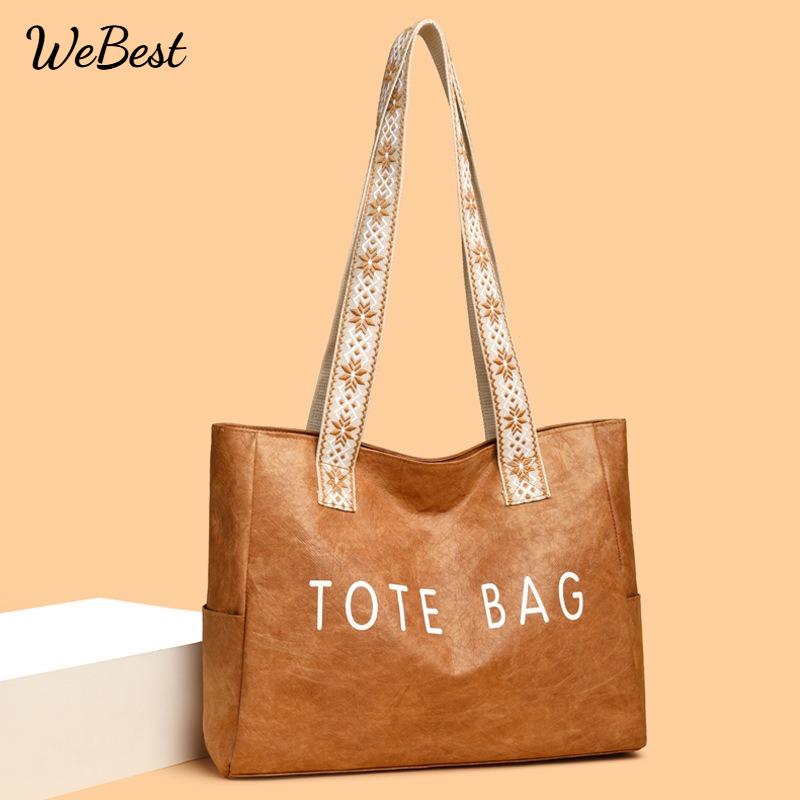 

Vintage Large Capacity Cowhide Paper Tote Bag рожевий