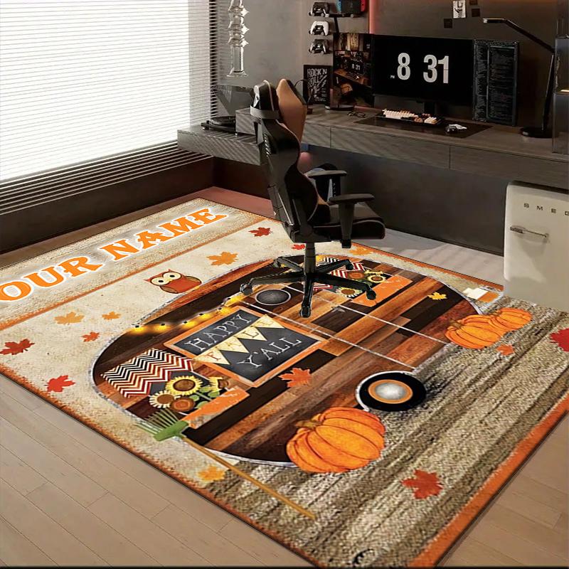 1PC Custom Name Autumn Camper Adventure Theme Floor Mat Ideal for Living Room, Game Rooms, Office, Bedroom, Floor Mat Playful Design