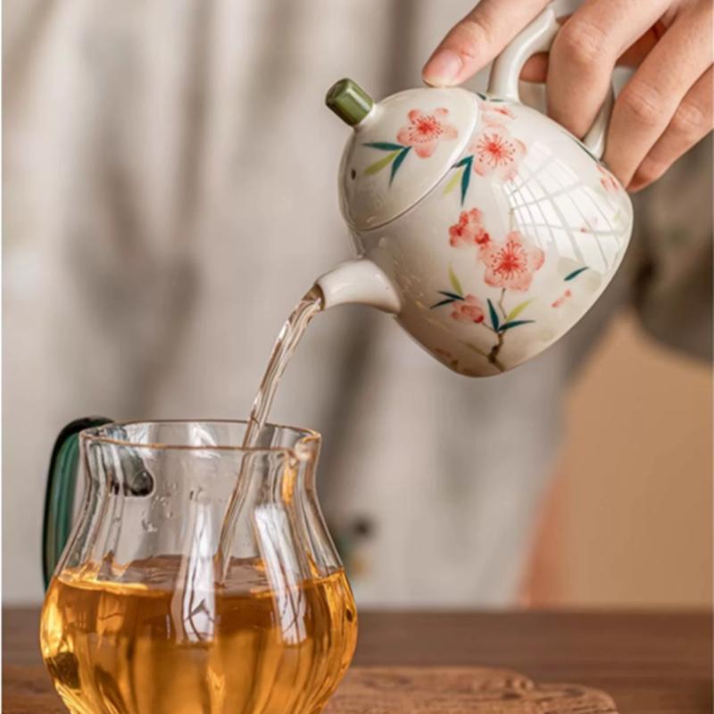 Teiera in Ceramica Cinese da 90ml Filtro a Sfera Fatto a Mano Teiera con Fiori di Pesco Infusore da Tè Bellezza Bollitore Set da Tè in Porcellana Articoli per il Tè