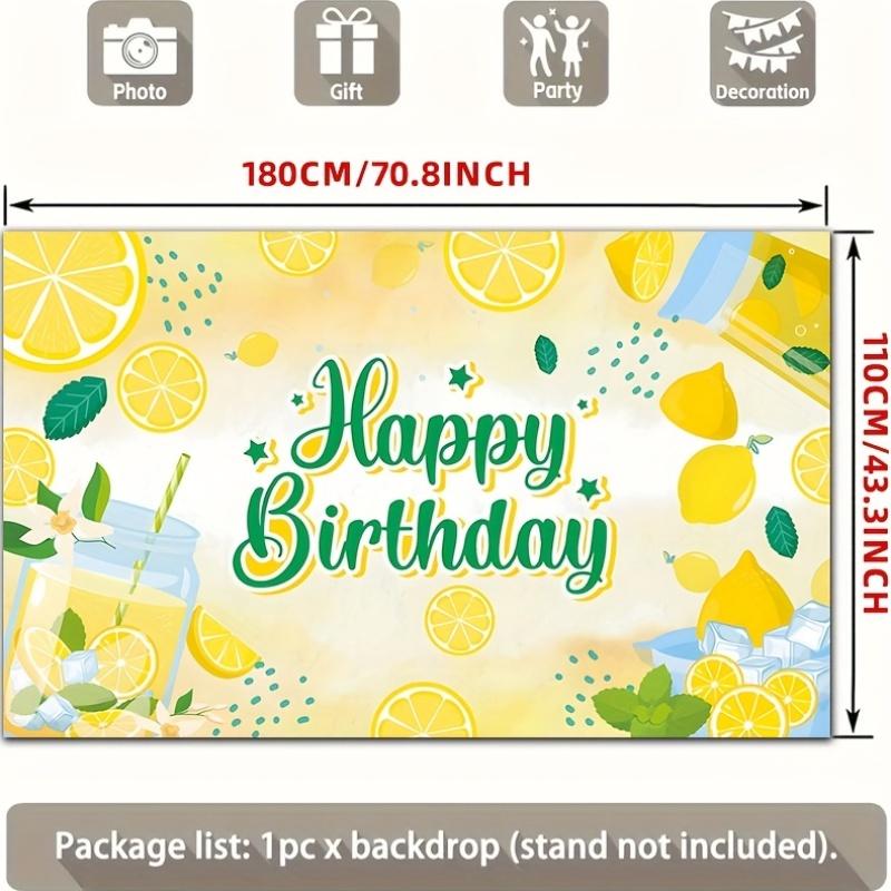 2D-Ebene Hintergrundtuch für die Szene „Happy Birthday Lemon Soda“ zur Dekoration von Geburtstagsfeiern Polyesterfaser