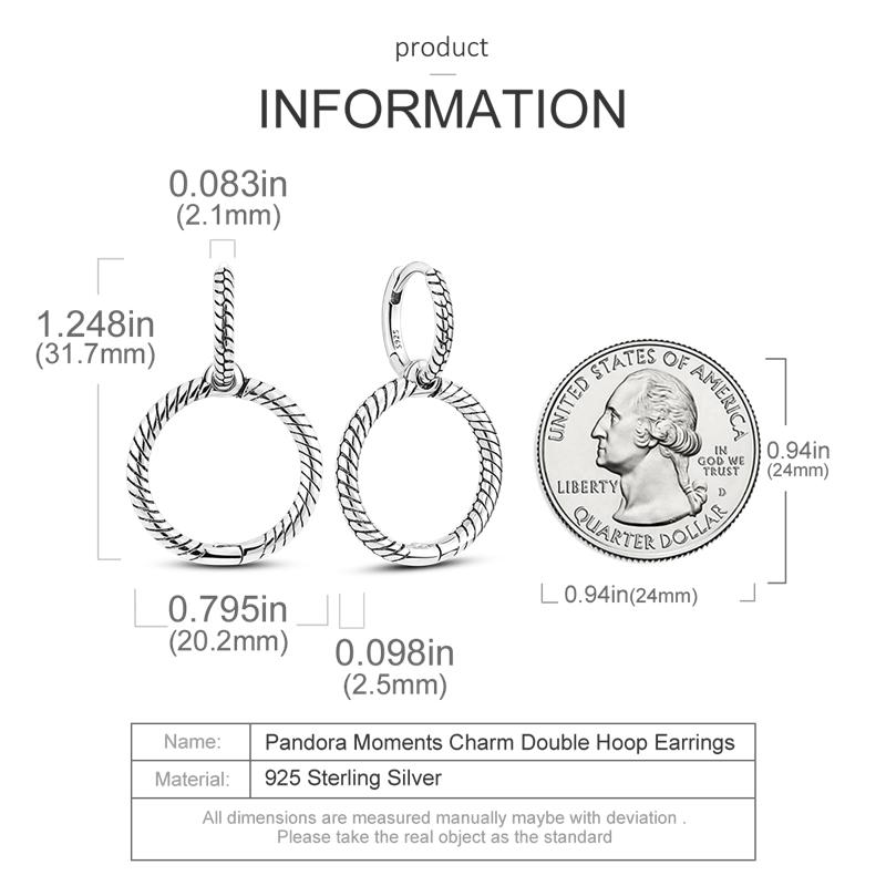 Double Hoop Dangle Earrings Silver Color Fit Original Brand Charms Fine Body Jewelry Gift For Fashion Women 