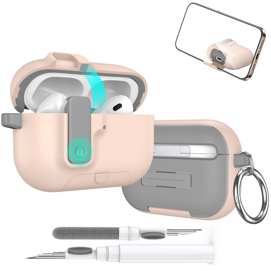 2025 for Airpods Pro 3 Protective Case Phone Stand Design with Cleaner Kit Magnetic Automatic Lock for Airpods Pro 3(Sand Stone)
