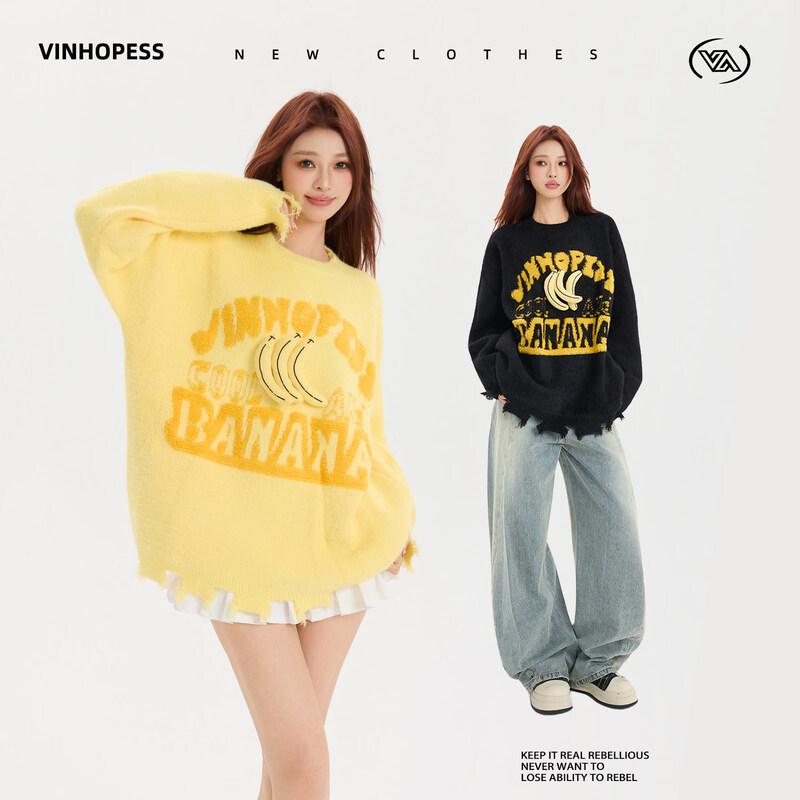 

Trendy Unisex Faux Mink Banana Pullover Sweater M