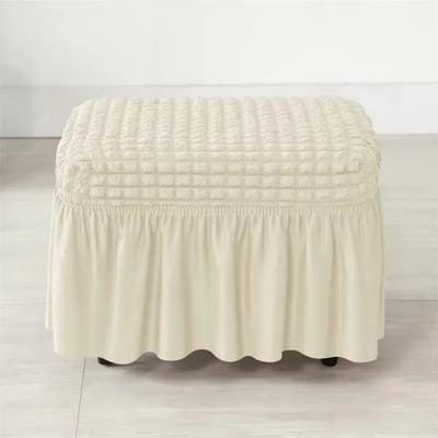 Easy Install Universal Stool Cover Seersucker Elegant Footrest Slipcover Solid Color Dust-proof Ottoman Cover Bedroom