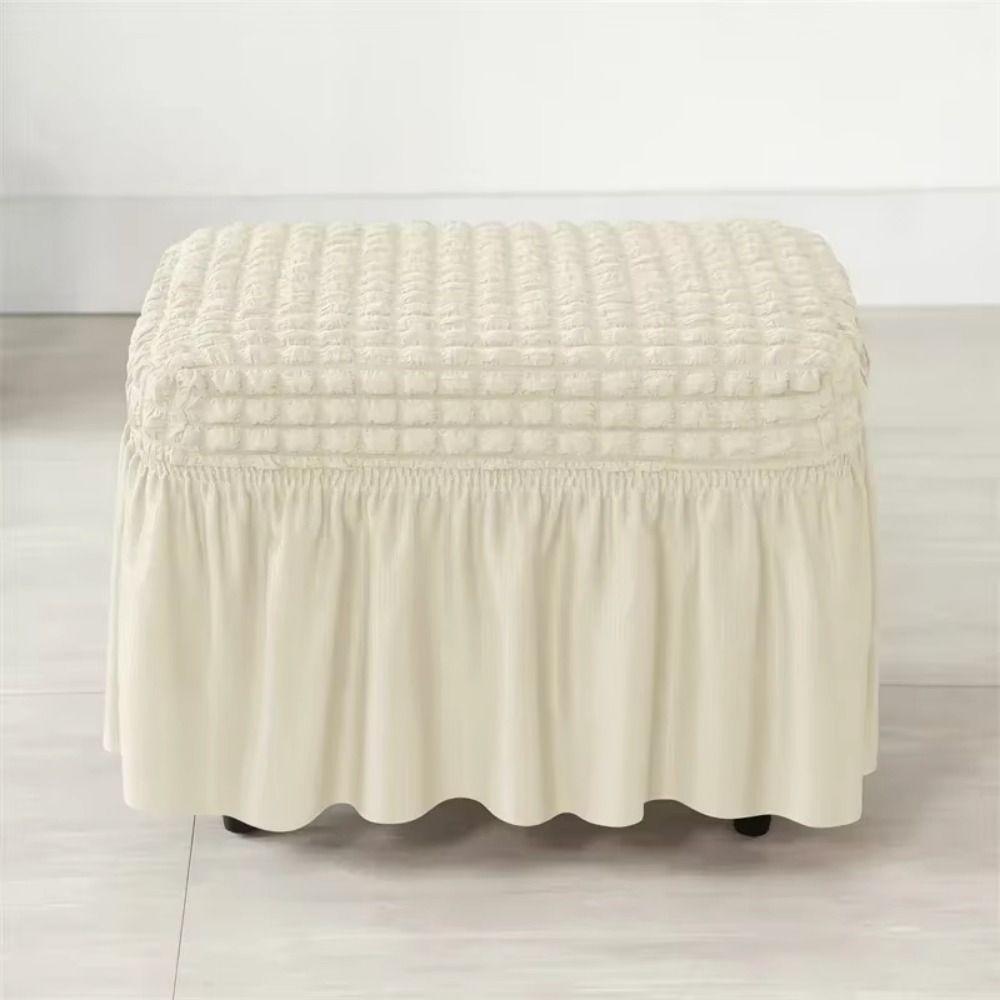 Decor Seat Universal Stool Cover Seersucker Solid Color Ottoman Cover Elastic Band Anti-slip Footrest Slipcover Home Decor