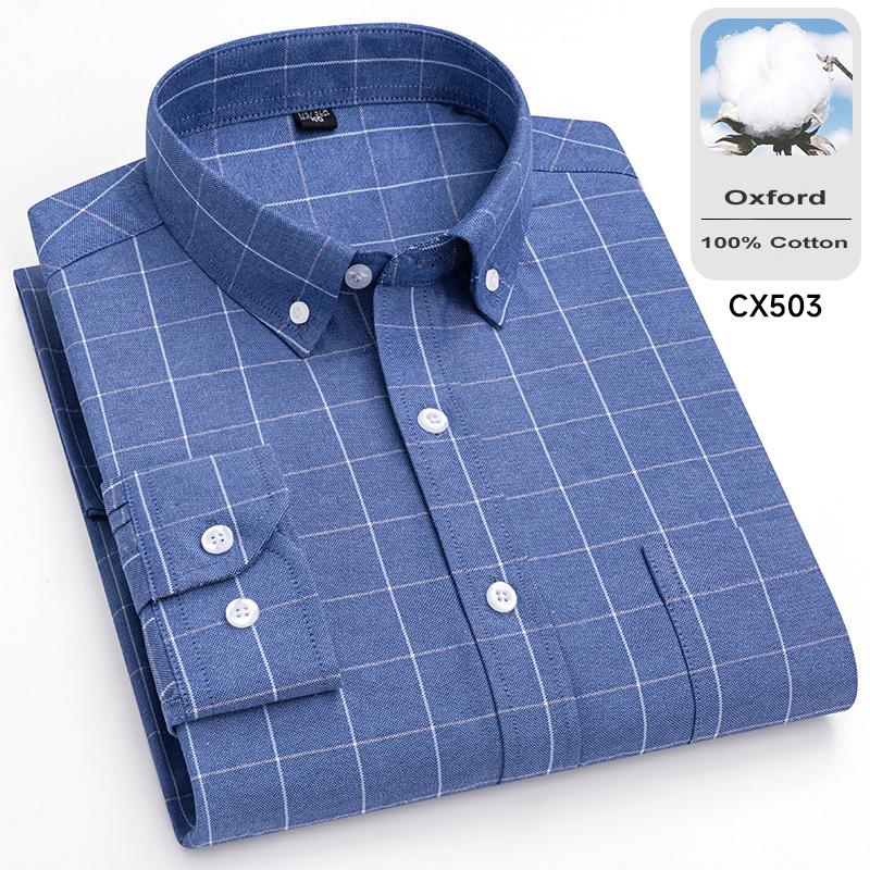 New 100% Cotton Oxford Mens Striped Plaid Shirts Long sleeve Male Business Casual High Quality Formal Shirt For Men Social Shirt