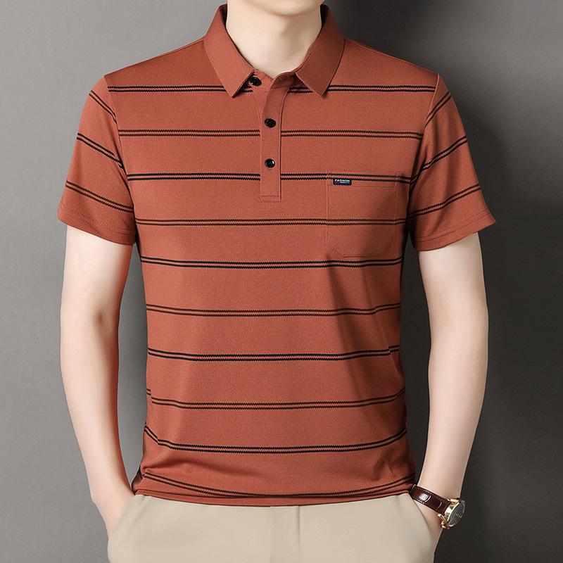 Summer Men's Striped Short Sleeve Polo Shirt Fashion Business Casual Lapel Pocket Half Sleeve Sports Breathable T-shirts