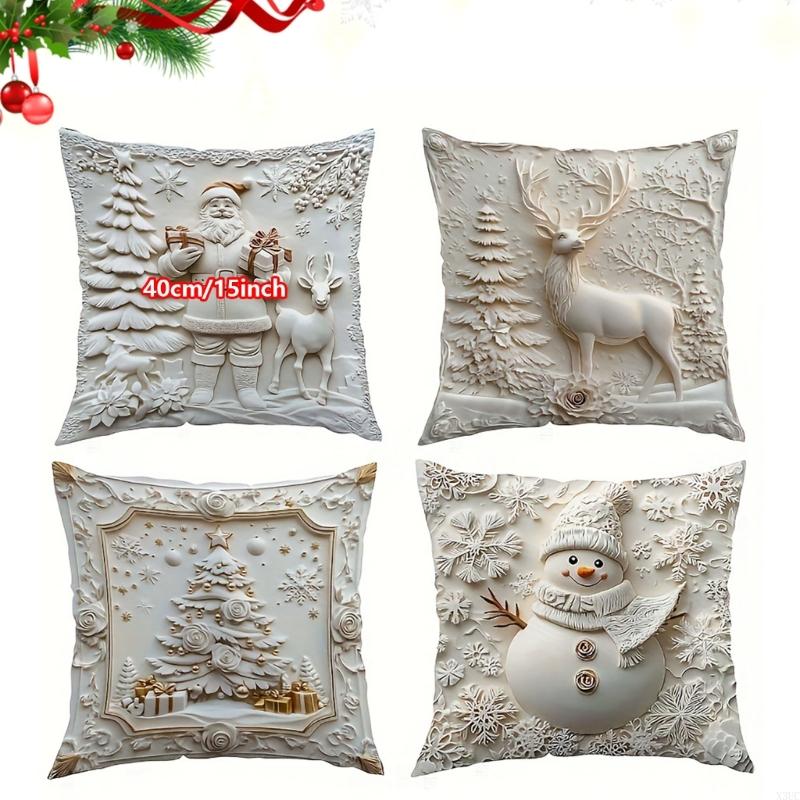 

Vacation Home embellishment 4 Piece Gaddi Cover Set Wintry the Snow creature Deer Design Soft Fabric 3 Sizes X3UC