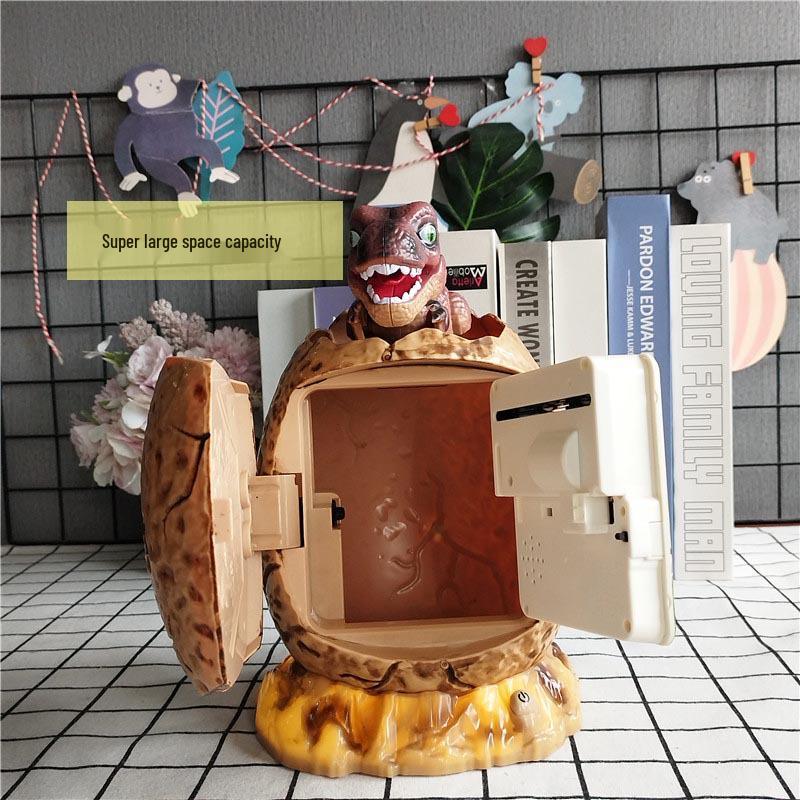 Dinosaur Egg Piggy Bank with Password Lock, Fingerprint, Luminous Music, and Automatic Money Rolling Feature for Kids.