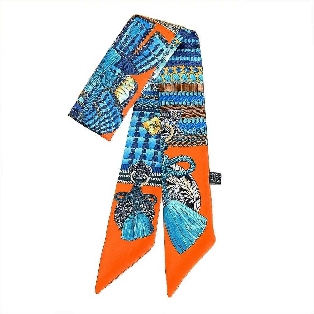 Women Tassel Printing Skinny Bag Scarf Brand Silk Foulard Women Ribbon Neck Tie Scarves For Ladies