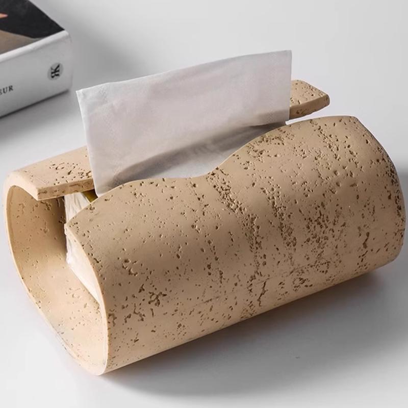 Modern Art Cave Stone Resin Tissue Box, Household Countertop Storage Bucket, Living Room Tissue Storage Box, Kitchen Supplies