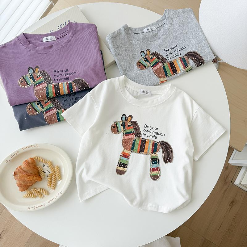Boy Or Girl Casual Cartoon Pony Short-sleeved T-shirt For Summer, Cute Children's Top