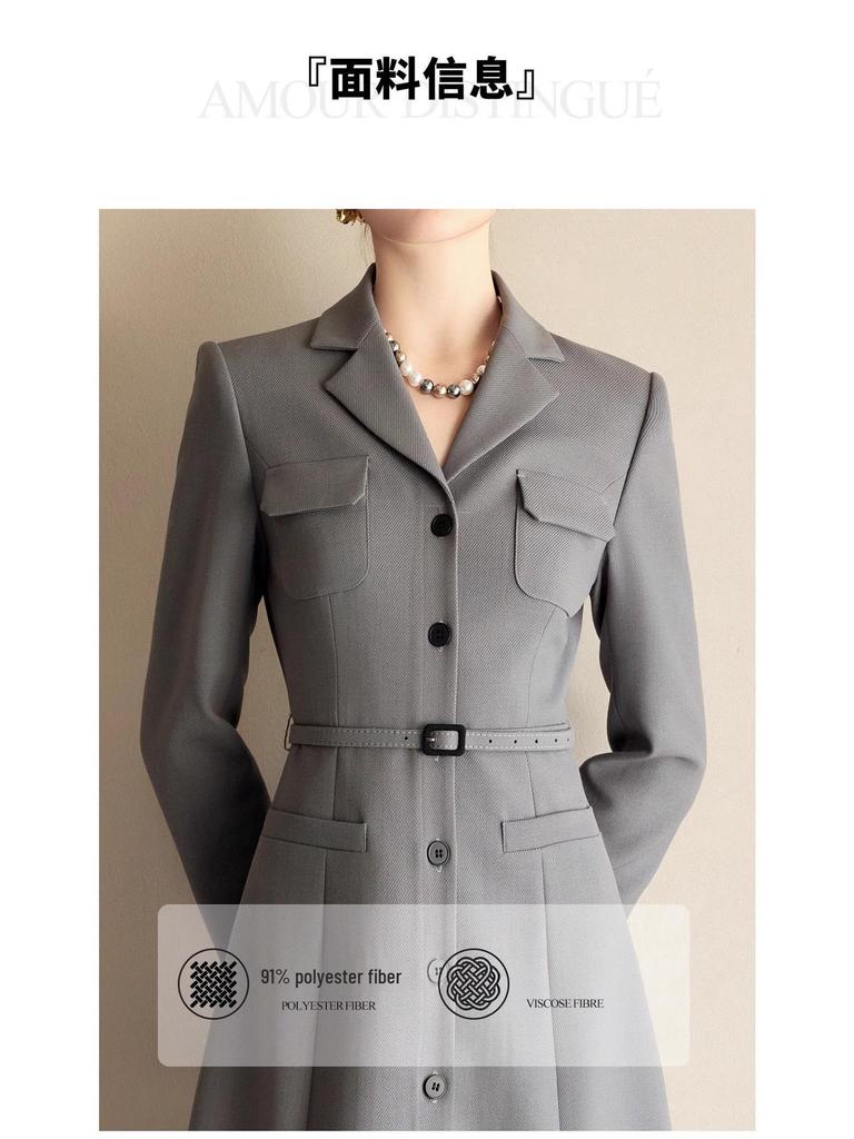 Women's Gray Mid-Length Lapel Dress Suit - Spring Fashion Collection