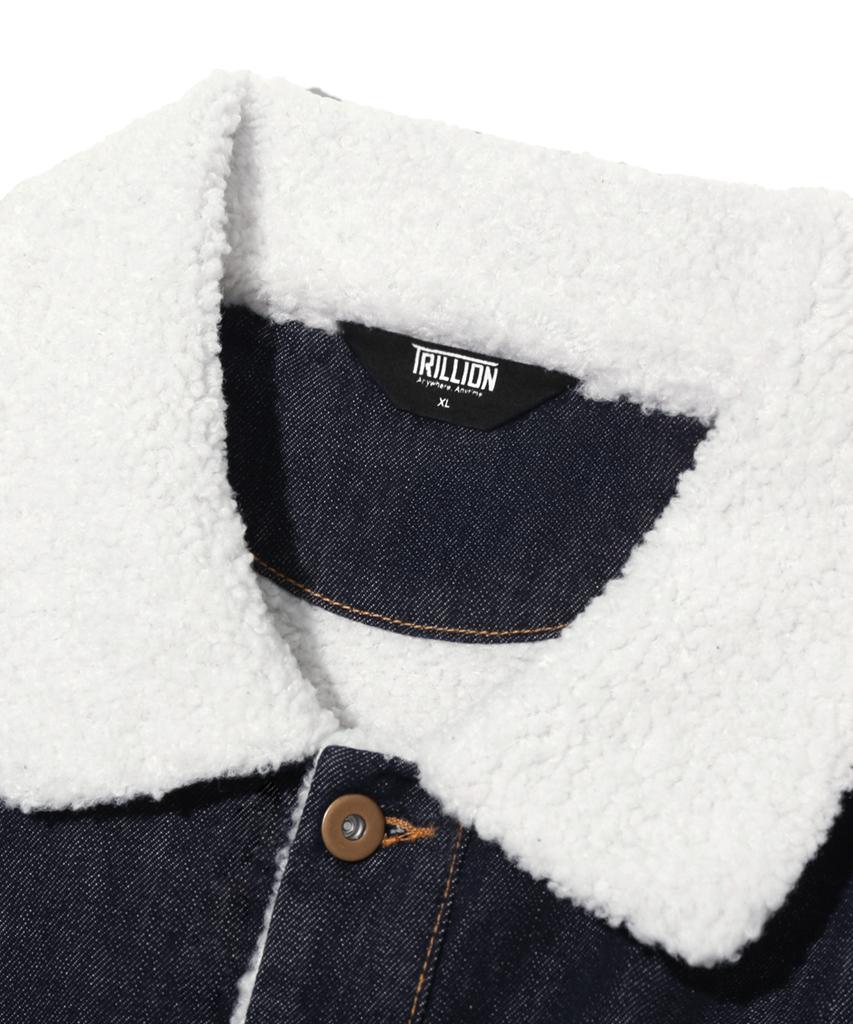 Trillion Leather Patch Sherpa Denim Jacket_Indigo