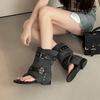 Fashion Retro Short Boots Belt Buckle Thick Heel Toe Human Cool Boots Women's Design Sense Versatile Trouser Tube Boots