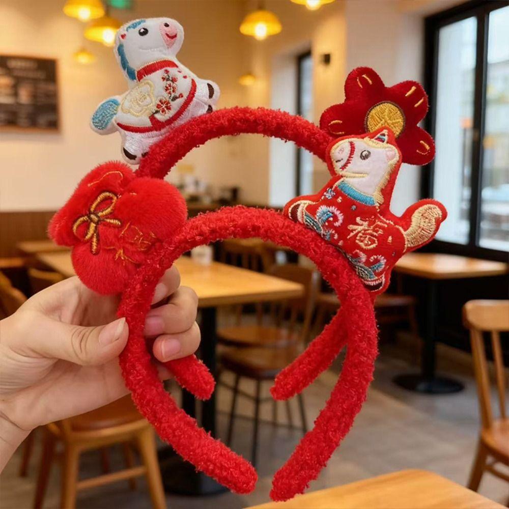 Pony 2026 New Year Headband Mascot New Year Headpiece Creative Plush Horse Doll Headband  Children