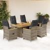 Vidaxl 7-Cz. Bistro Furniture Set with Cushions, Grey, Poly Rattan
