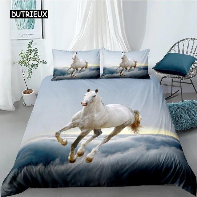 Horse Duvet Cover Set Twin King Size Galloping Steed Bedding Set Microfiber 3D three piece set Farm Animals Rustic Country Style Comforter Cover