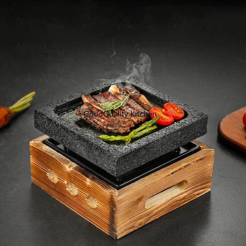 Volcanic Rock Barbecue Plate Japanese Barbecue Stove Beef Steak Plate High Temperature Stone Grill Plate Stone Baking Tray