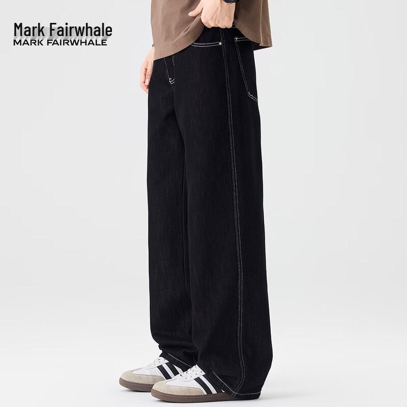 Mark Fairwhale Men's American Retro Loose Straight-Leg Black Denim Jeans