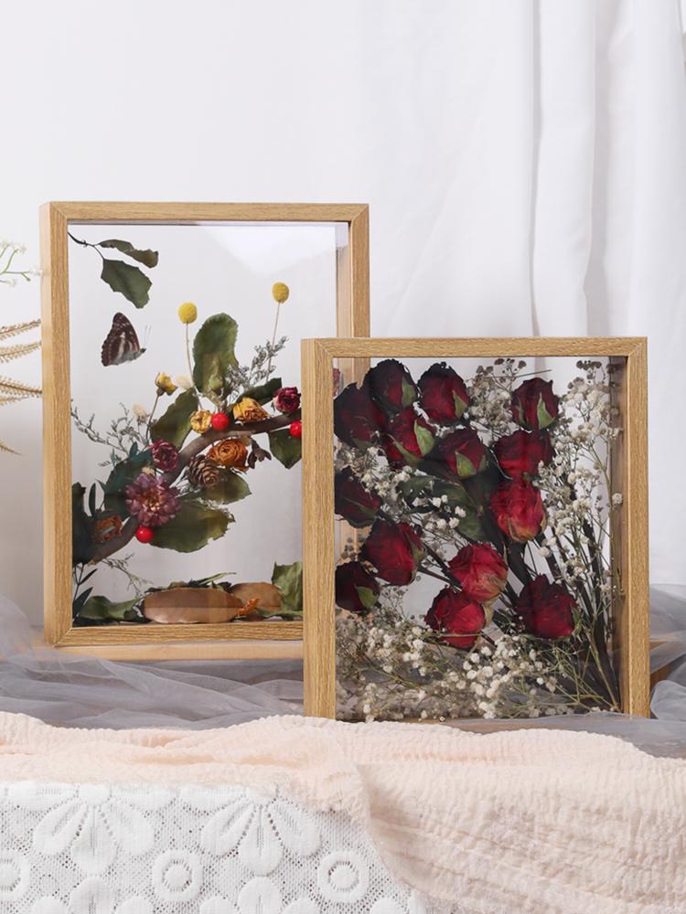 Dry flower photo frame DIY three-dimensional hollow frame Double sided dried roses eternal flowers placing dried flowers decor