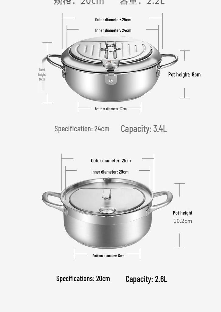 304 Stainless Steel Japanese Tempura Deep Fryer Pot