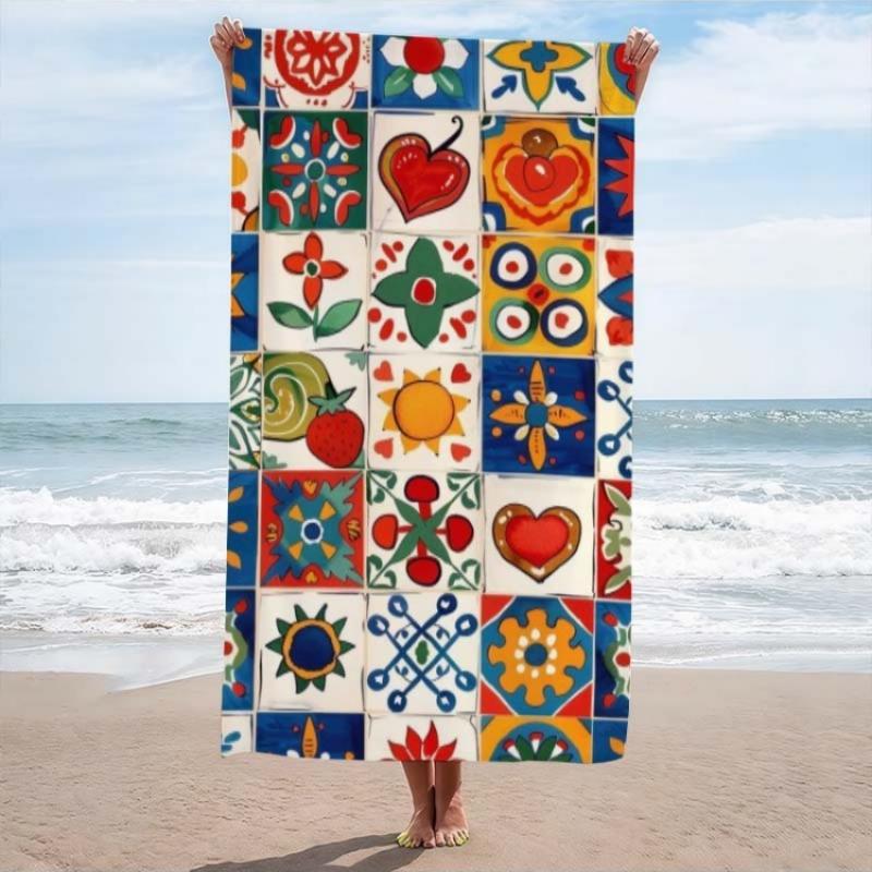 

Mexican Tile Art Pattern Beach Towel, Super Absorbent Beach Towel, Trendy for New Year, Comfortable and Practical Quick-Dry W30*H60(CM)