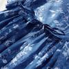 Real Shot Summer New V-neck Dress Printed Over The Knee Loose Retro Blue Flower Skirt Women's Clothing