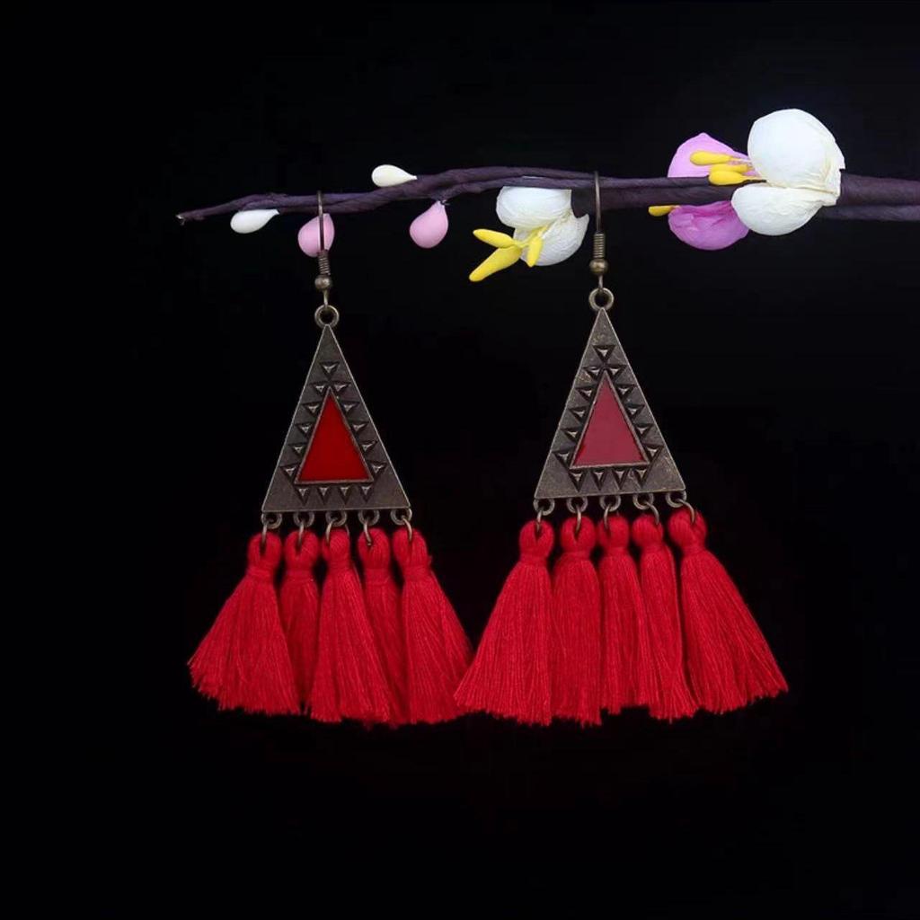 Bohemian Turquoise Owl Dream Catcher Tassel Earrings for Women