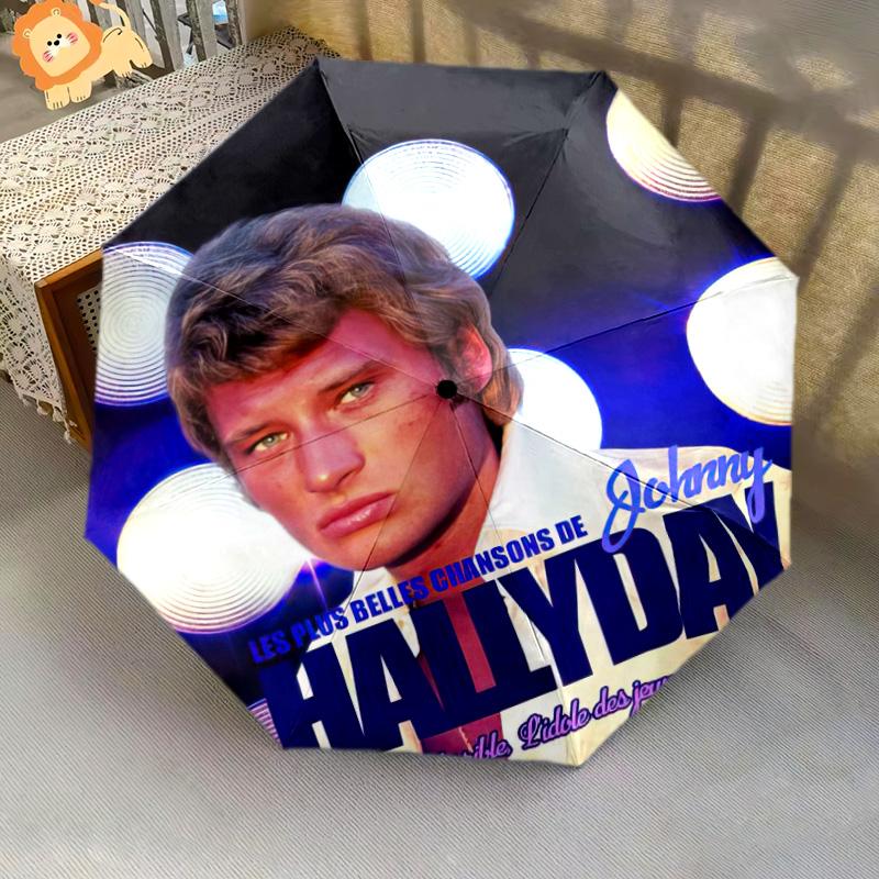 1pc Johnny Hallyday pattern Umbrella Portable Folding Umbrella Iron Frame Hole Bone Structure Outdoor Home Umbrella